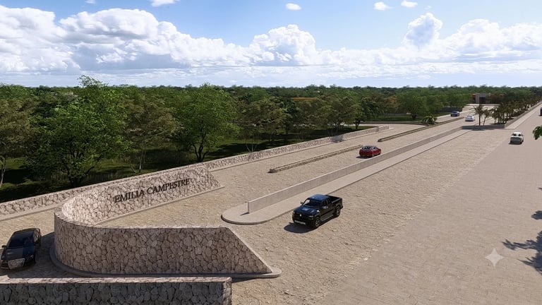 Aerial view of a multi-lane highway with vehicles and forested landscape under partly cloudy sky